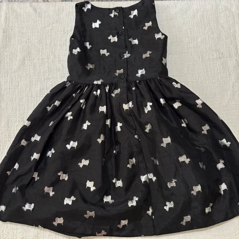 Gymboree Girls Black Silver Metallic Scottie Dog Party Dress Size 6 Holiday Bow